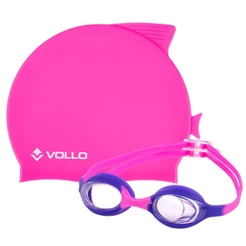 Kit de Nataçao Infantil Óculos Giant Dolphin e Touca de Silicone Rosa Vollo