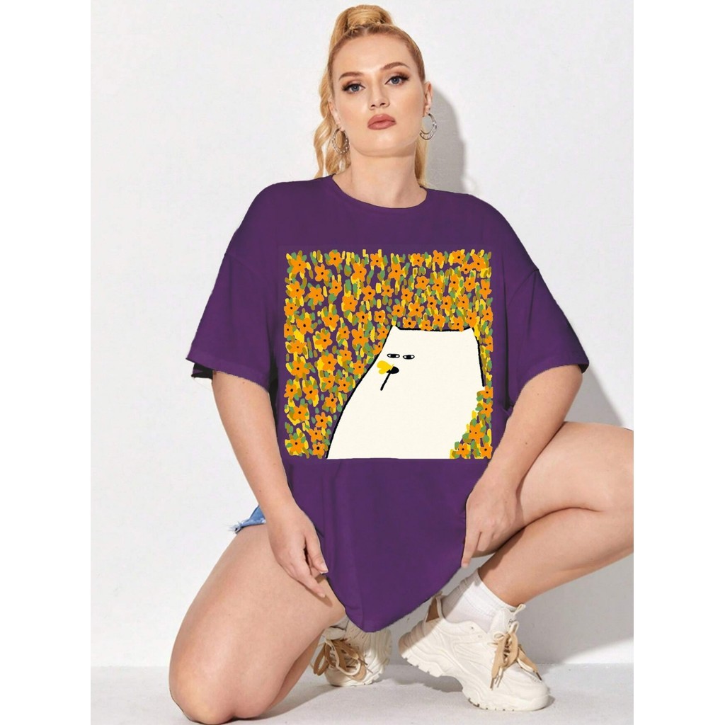 Camiseta Oversized Jardim Flores Bicho Do Mato Feminina Estilosa Instagram Tecido Liso Blusa Larga