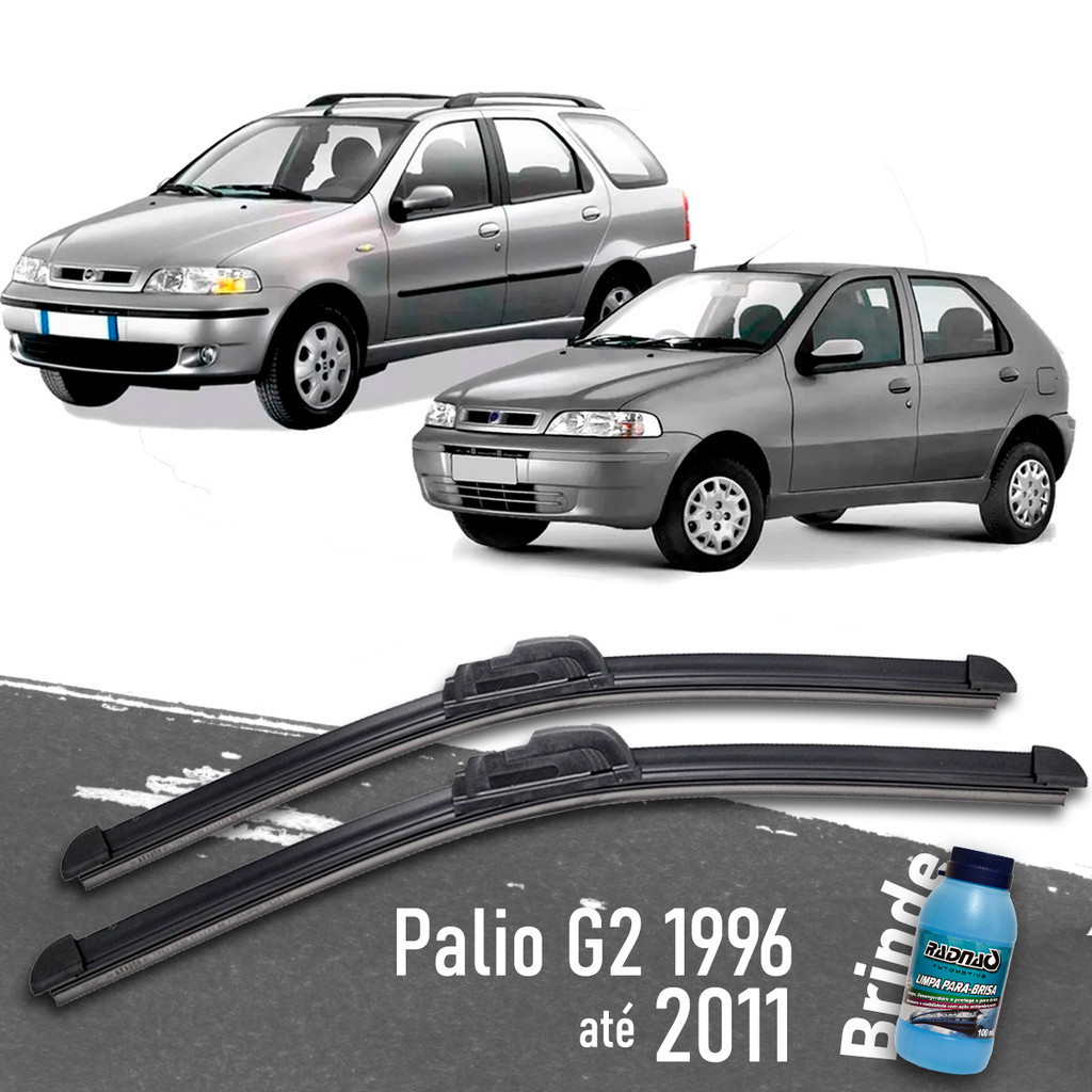 Kit 2 Palheta Automotiva Para brisa Dianteiro Palio G2 1996 até 2011 + Limpador de Vidros 100ml - Spare Parts and Accessories for Vehicles