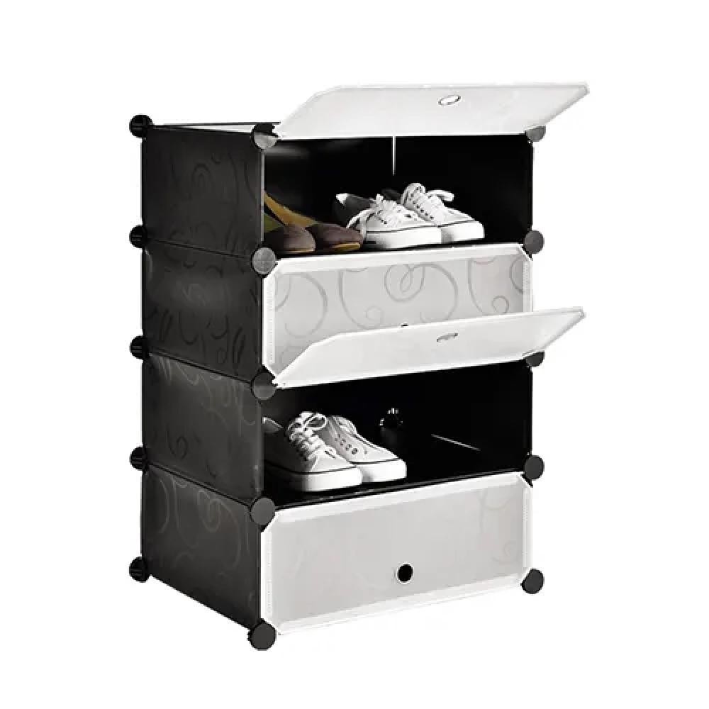 GUARDA ROUPA MODULAR 4 PRATELEIRAS SAPATEIRA ORGANIZADOR BRINQUEDOS COM PORTA PRETO