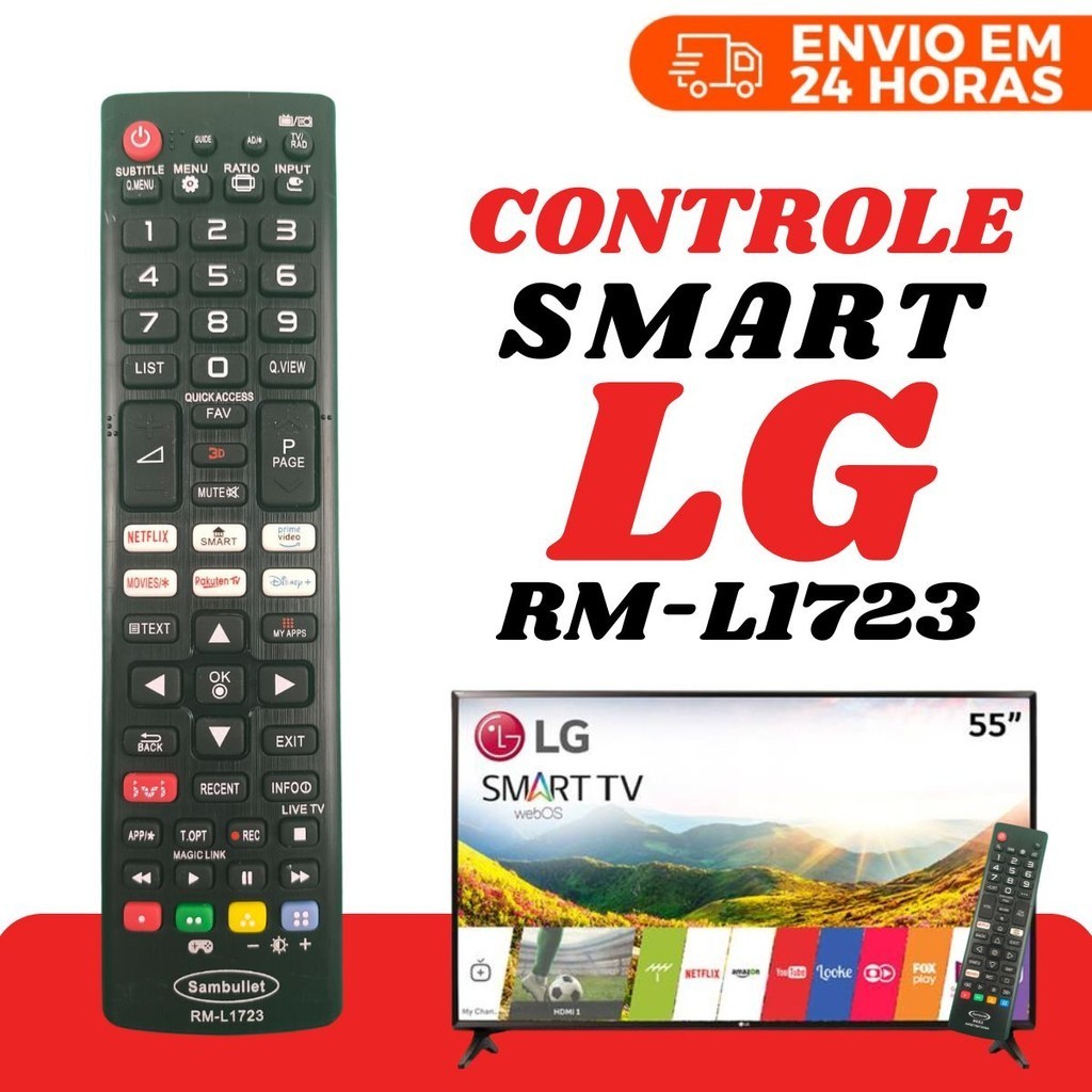 Controle Remoto LG Universal Compatível Com Smart Tv 4K LED LCD 32 40 43 50 55 65 Polegadas RM-L1723