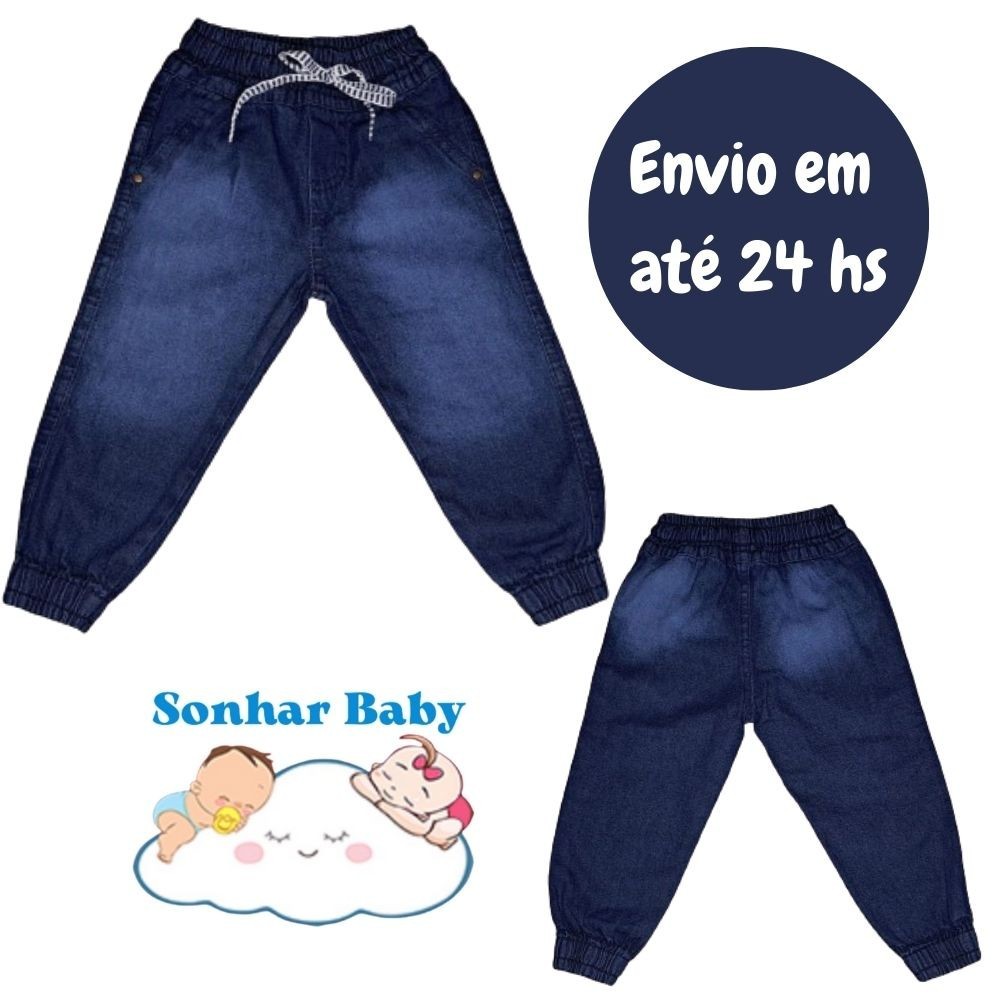 Calça Jeans Infantil Jogger Menino com Elástico e Regulador na Cintura Tamanhos 1 ao 8 em Oferta na Shopee