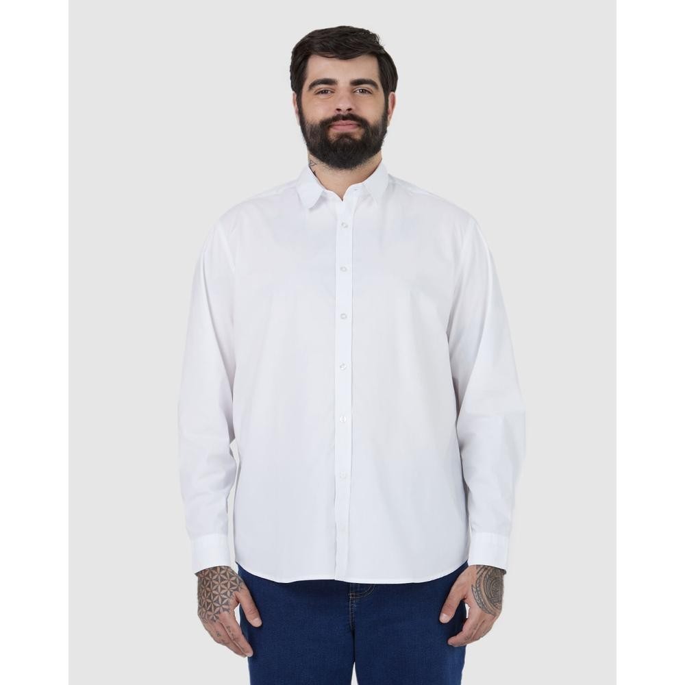Camisa Básica Masculina Plus Size Manga Longa Em Tricoline em Oferta na Shopee