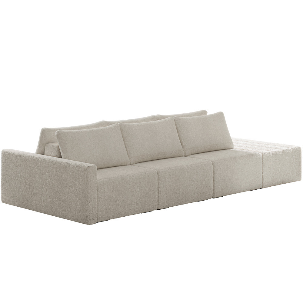 Sofá Ilha Modular para Sala 312cm com Puff Dublin K01 Bouclê Bege - Lyam Decor
