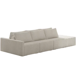 Sofá Ilha Modular para Sala 312cm com Puff Dublin K01 Bouclê Bege - Lyam Decor