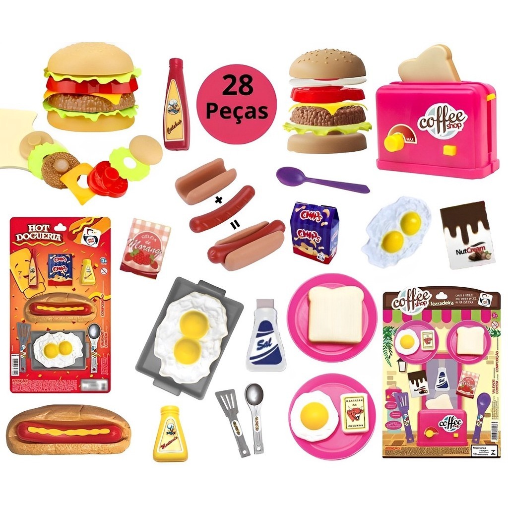 Comidinhas Brinquedo Cozinha Fast Food Hot Dog Hamburguer Torradeira Infantil