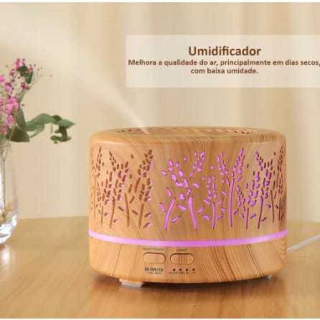 Umidificador Aromatizador De Ar 700ml Ultrassônico Led 7 Cores Difusor de Aromas Óleos Essenciais com Controle Decoração