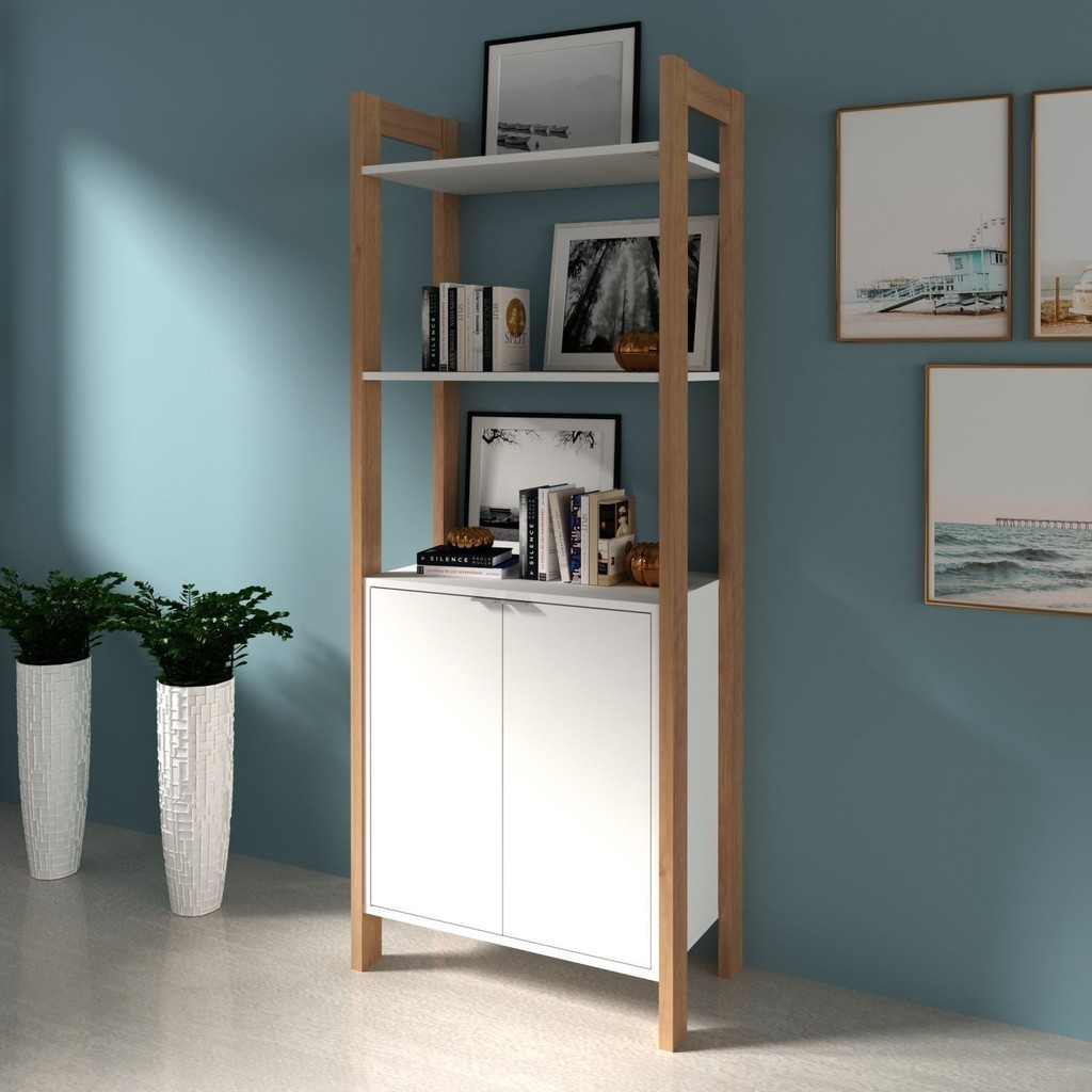 Estante para Livros 2 Portas AZ  Amêndoa/Branco em Oferta na Shopee