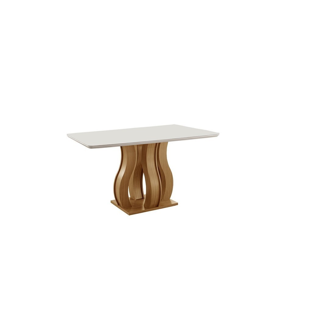Mesa de Jantar Tampo Vidro/mdf 135x90cm Nuance Yescasa Castanho Cinamomo/Off White - Home & Living