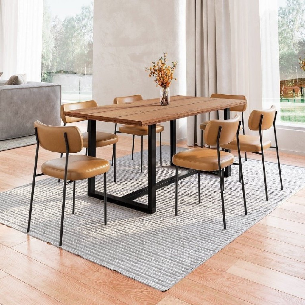 Conjunto Mesa de Jantar Rústica Madeira Maciça com 6 Cadeiras Mona