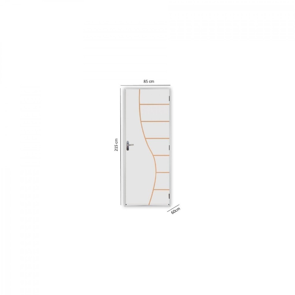Detalhes do Kit Porta de Madeira Decorada 215x85cm com Batente de Aço 06cm Cantareira MGM Branco