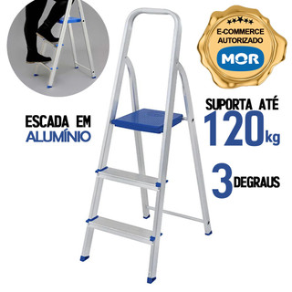 Escada 3 Degraus Alumínio Doméstica Dobravel Forte Reforçada