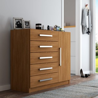 Cômoda 5 Gavetas 1 Porta Corais Cinamomo - Pnr Móveis em Oferta na Shopee