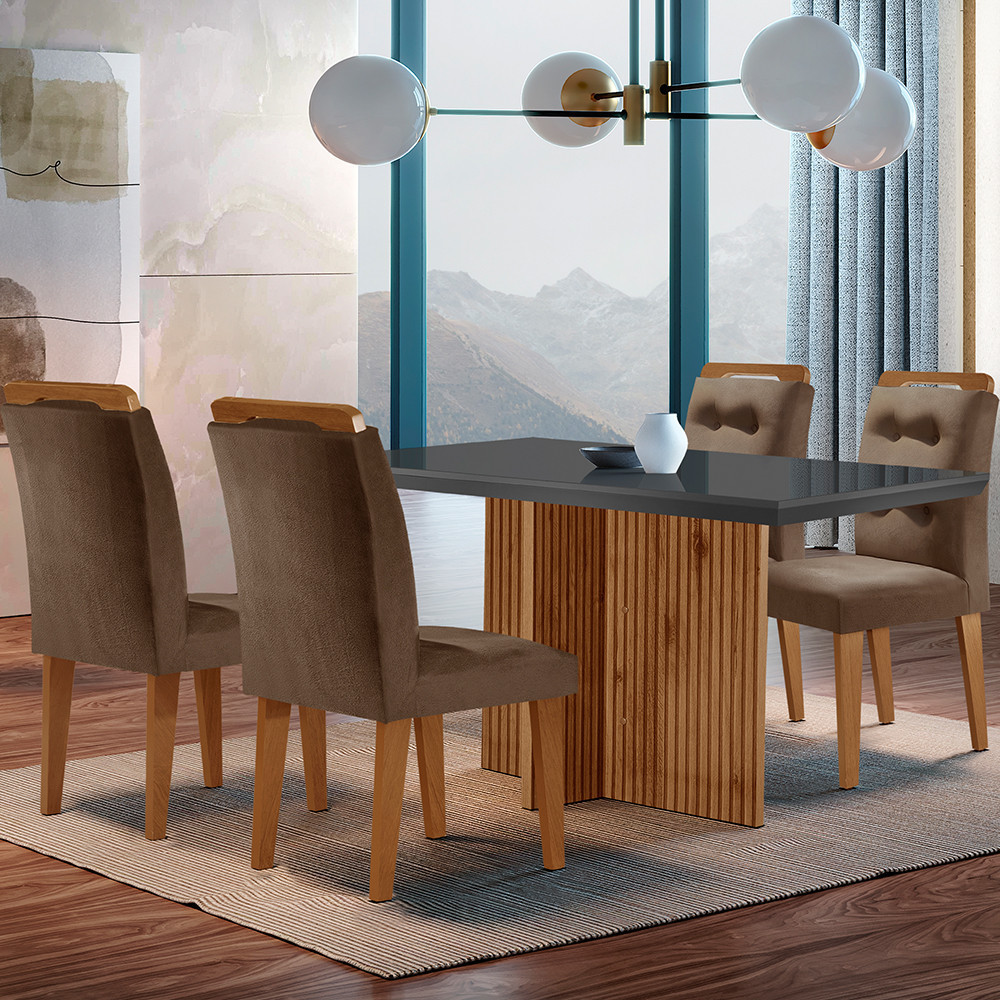 Sala de Jantar Mesa Olímpia 120CM MDF Vidro Canto Reto com 4 Cadeiras Carol Moderna em Oferta na Shopee