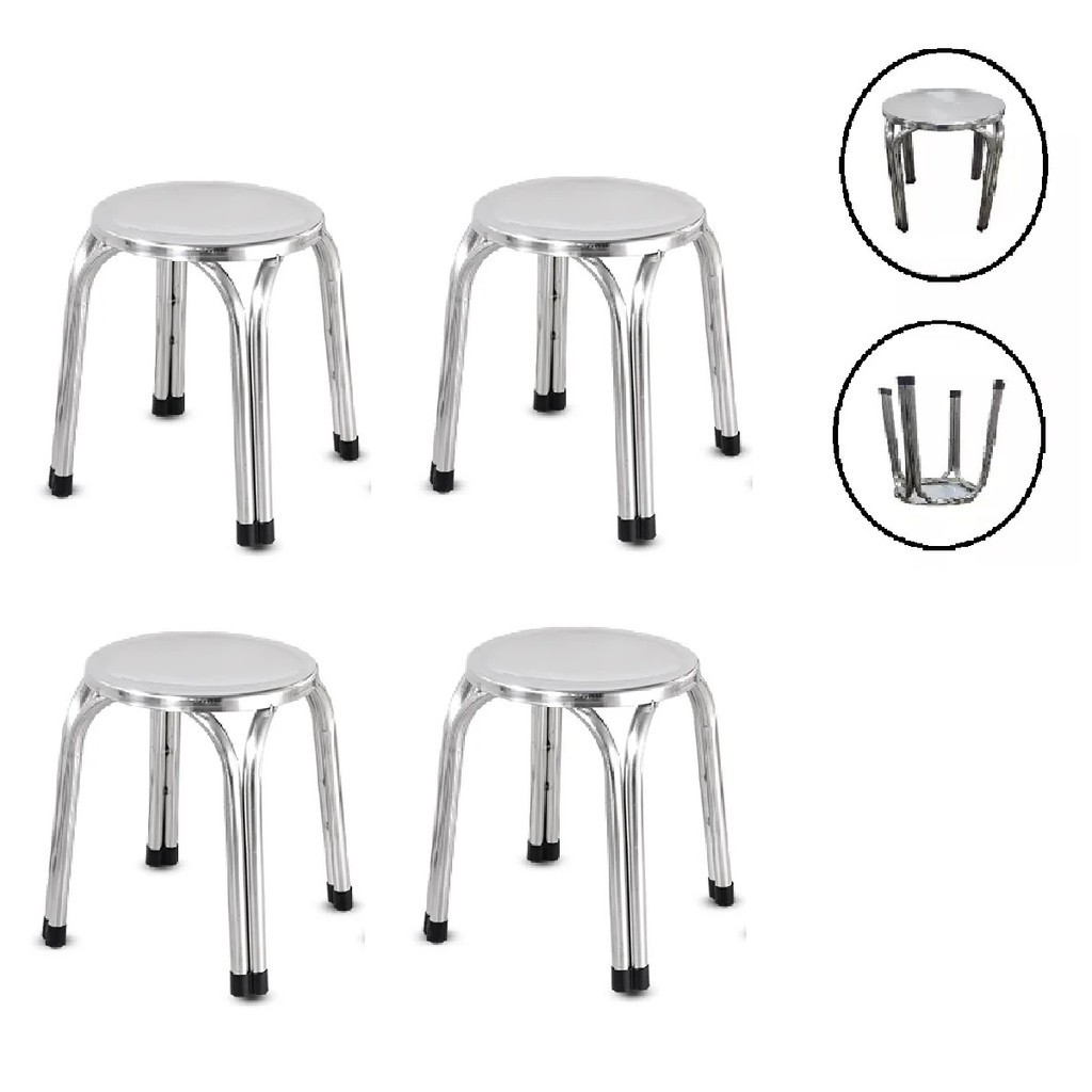 Kit 4 Banquetas Mocho Inox 30cm Clínicas Hospital