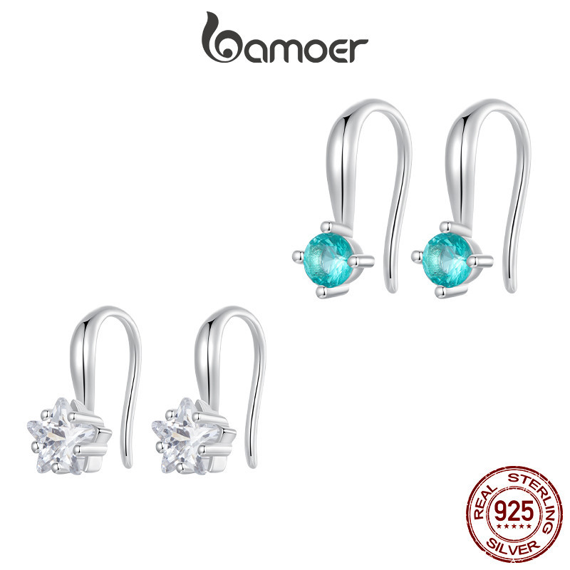 Bamoer 925 Brincos De Gancho De Fita Sterling Star Design Jóias Presentes Para Mulheres