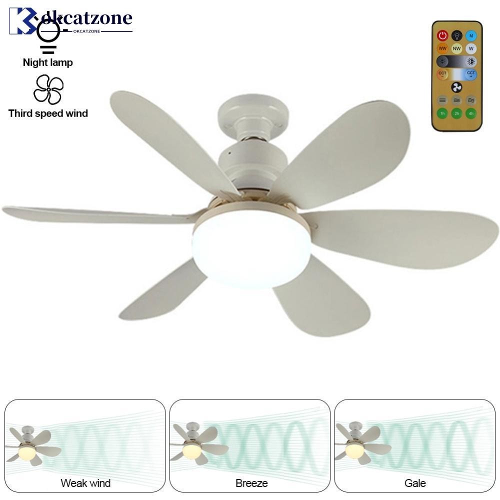 Ventiladores De Teto OKCATZONE 30/40W Com Controle Remoto E Lâmpada LED E27 Base Conversora Silenciosos Inteligentes Para Sala De Estar Do Dormitório F8G3