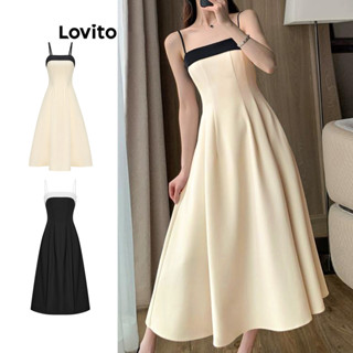 Lovito Elegante Liso Vestido Feminino com Tecido Costurado Colorblock L65ED171 (Multicolorido)