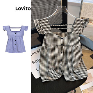 Lovito Regata Linda Com Botão Liso Para Mulheres LNE43258(Multicolorido)