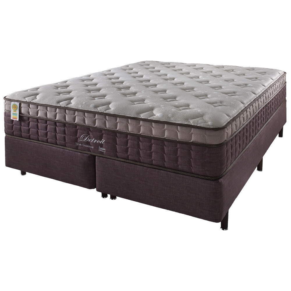 Cama Box + Colchão Queen Detroit Molas Ensacadas Visco Gel Pillow In 158x198x68cm - Home & Living