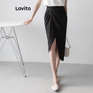 Lovito Saias Assimétricas Plissadas Lisas Elegantes Para Mulheres LNE48226