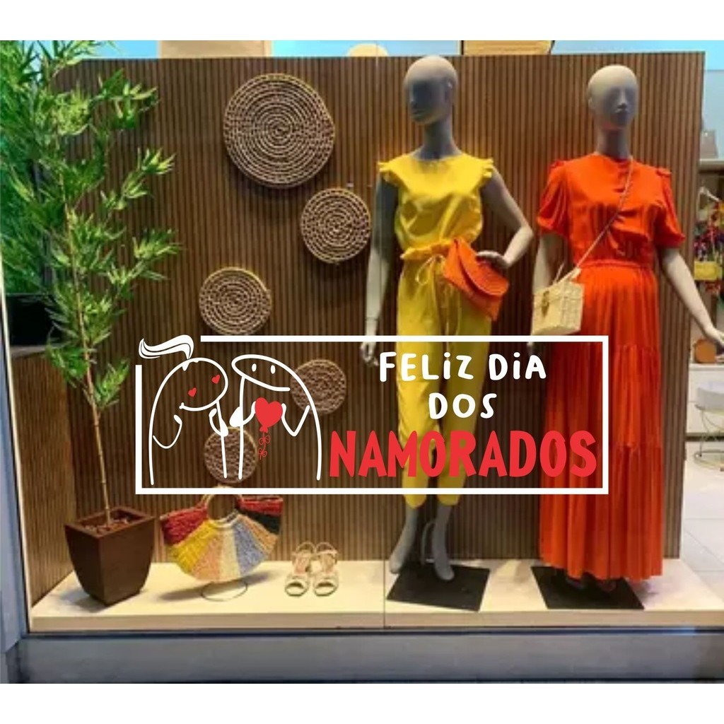 Adesivo de Vitrine Feliz Dia dos Namorados Flork Decoração para vitrine de Lojas Auto Colante