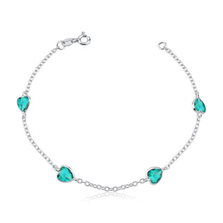 Pulseira prata 925 feminina coração zirconia turmarlina - Prata legitima