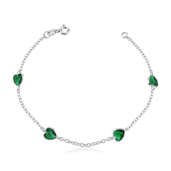 Pulseira Prata 925 feminina coração zirconia Verde Esmeralda