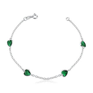 Pulseira Prata 925 feminina coração zirconia Verde Esmeralda