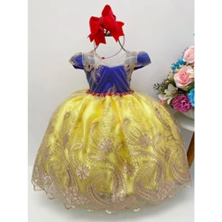 Vestido branca de neve rendado princesa festa infantil luxo