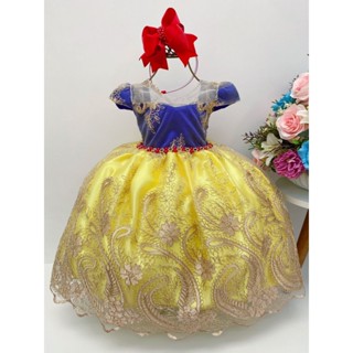 Vestido branca de neve rendado princesa festa infantil luxo em Oferta na Shopee