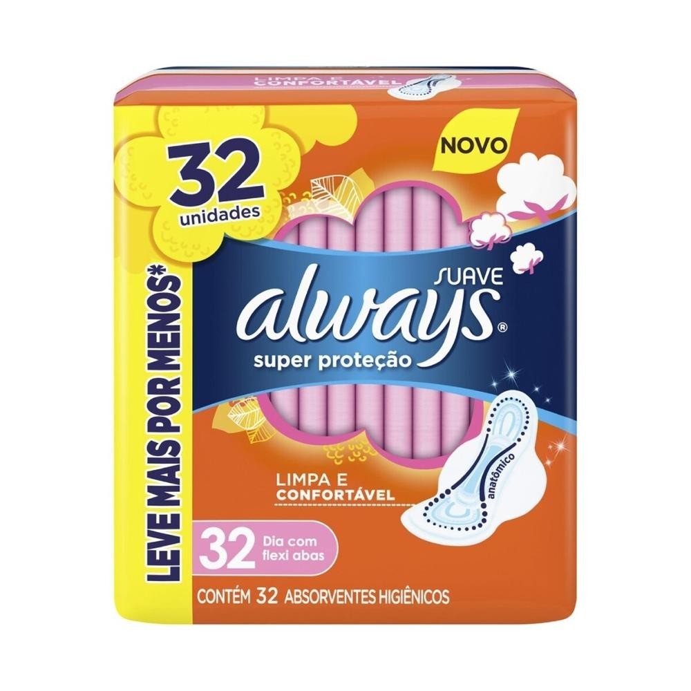 Absorvente Always Super Protecao Suave com Abas 32 Unidades Leve mais Por menos em Oferta na Shopee