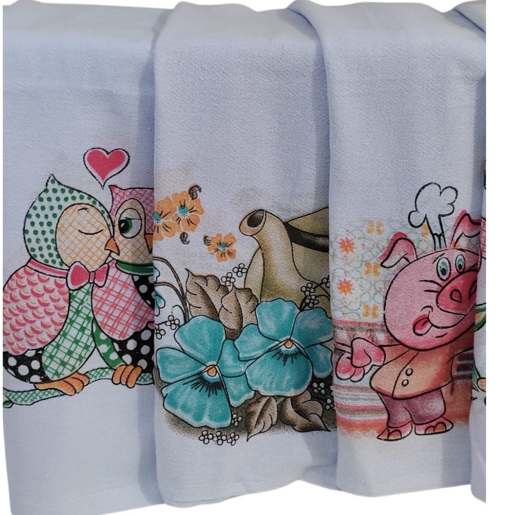 Pano de Prato Estampado Legitimo Pé de Galinha 10 Unidades Tamanho Grande Com Bainha