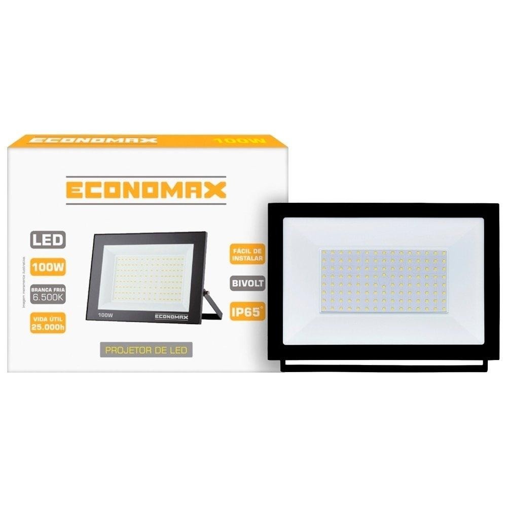 Refletor Economax Led 100W Slim Preto 6,5K 6000H - Home & Living