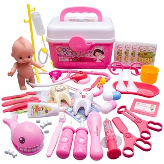 Kit Médico Infantil 3 4 5 anos de idade Dentista de brinquedo Roupa Médica Fingir Roupa Médica Estetoscópio Papel Veterinário Brincando de Aniversário Menina Presente