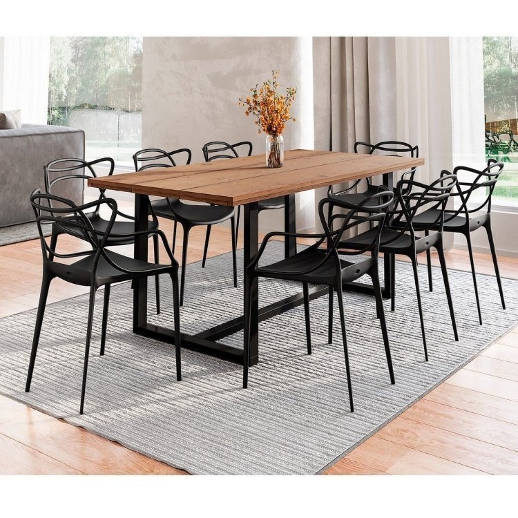 Conjunto Mesa de Jantar Rústica de Madeira Maciça com Cadeiras Allegra Yescasa Preto/Marrom 210
