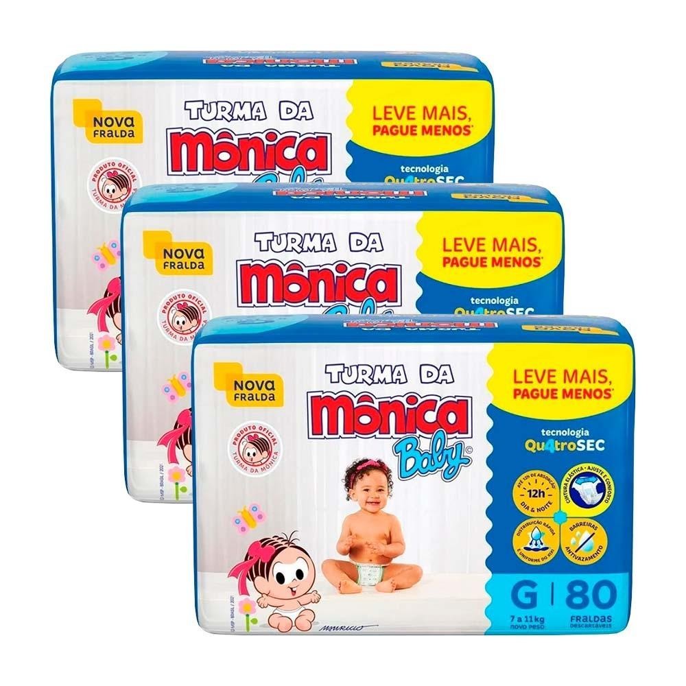 Kit 3 und Fralda Infantil Turma da Mônica Giga Tamanho G 80 und em Oferta na Shopee