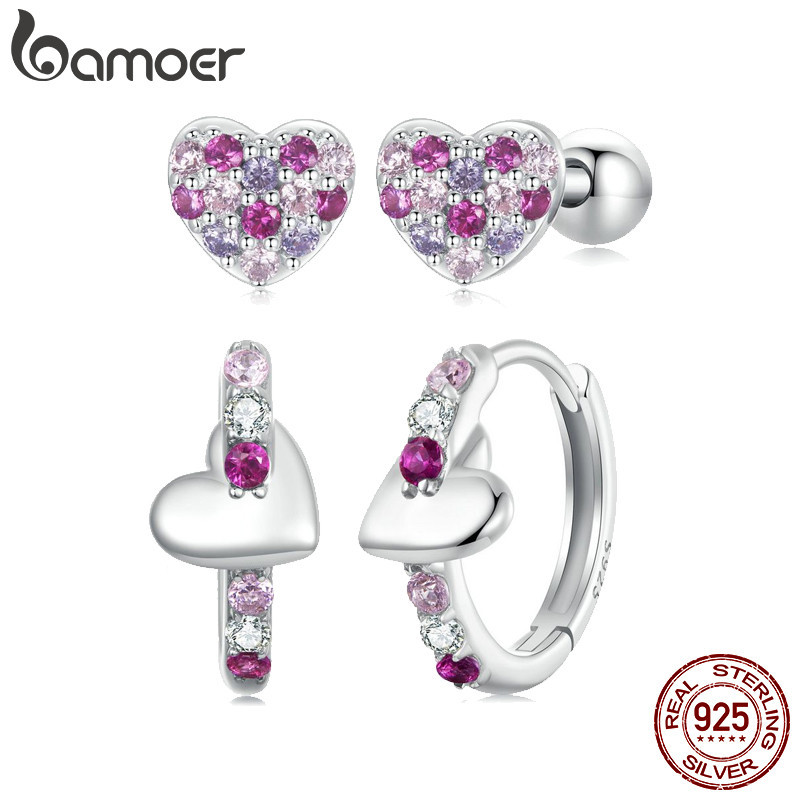 Brincos De Prata Bamoer 925 Sterling Esterlina Pinos De Orelha Em Zircônio Requintados Para Mulheres Presentes Meninas BSE1044 - Fashion Accessories