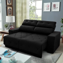 Sofá Retrátil Reclinável Belga 2,00m Suede Velut Preto Molas no Assento