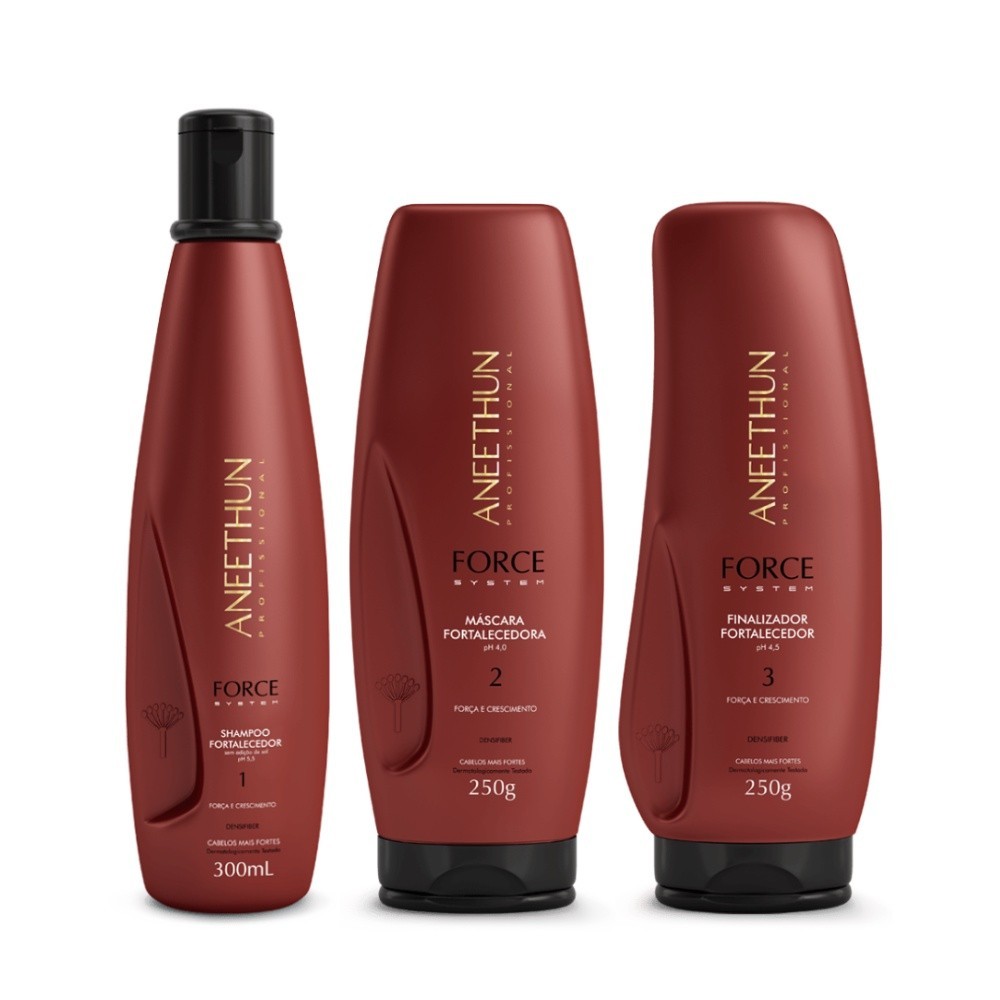 Kit Linha Force System Shampoo 300mL, Máscara 250g e Finalizador 250g Aneethun - IMPERDIVEL