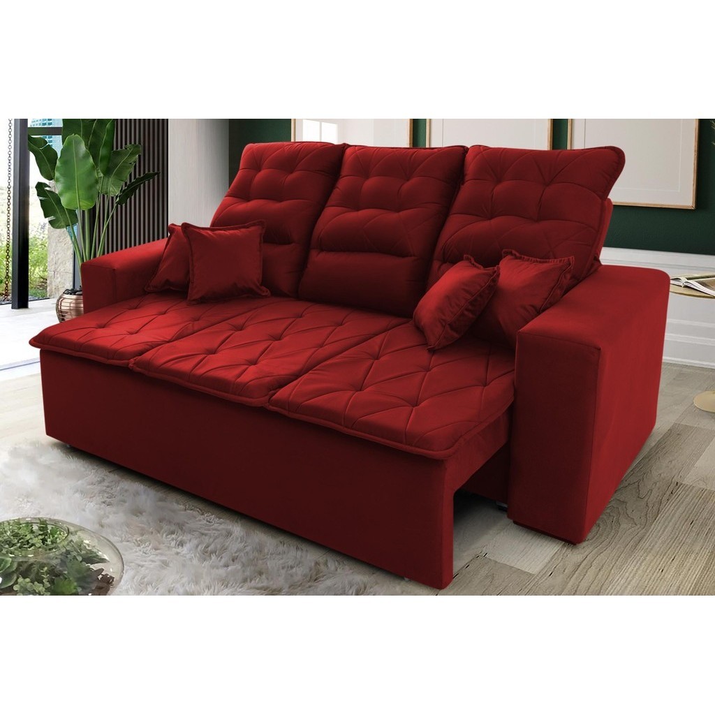 Sofá Retrátil/Reclinável Europa 1,80m Vermelho  c/ Molas Espirais - King House em Oferta na Shopee
