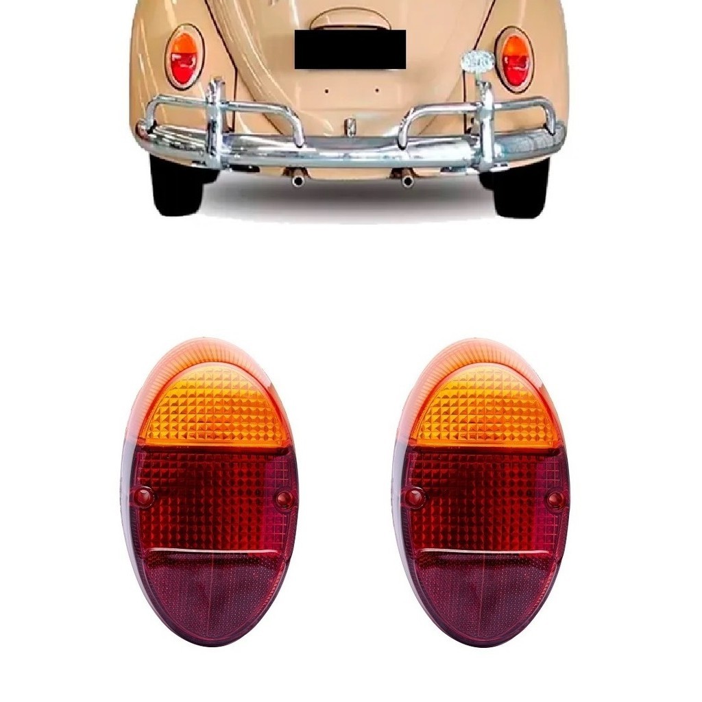 Par Lente Lanterna Traseira Fusca 1200 1962 à 1966 Fusca 1300 1967 à 1982 Âmbar Tricolor