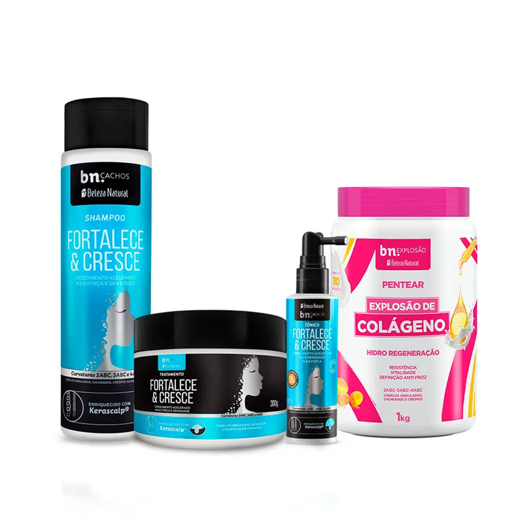 Kit Beleza Natural Fortalece e Cresce e Pentear de Colágeno 1Kg em Oferta na Shopee