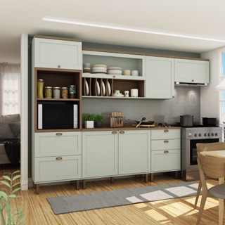 Cozinha Completa 6 Peças Torre Quente 2 Balcões 3 Armários Aéreos Iluminata  Verde Mint/Ébano em Oferta na Shopee