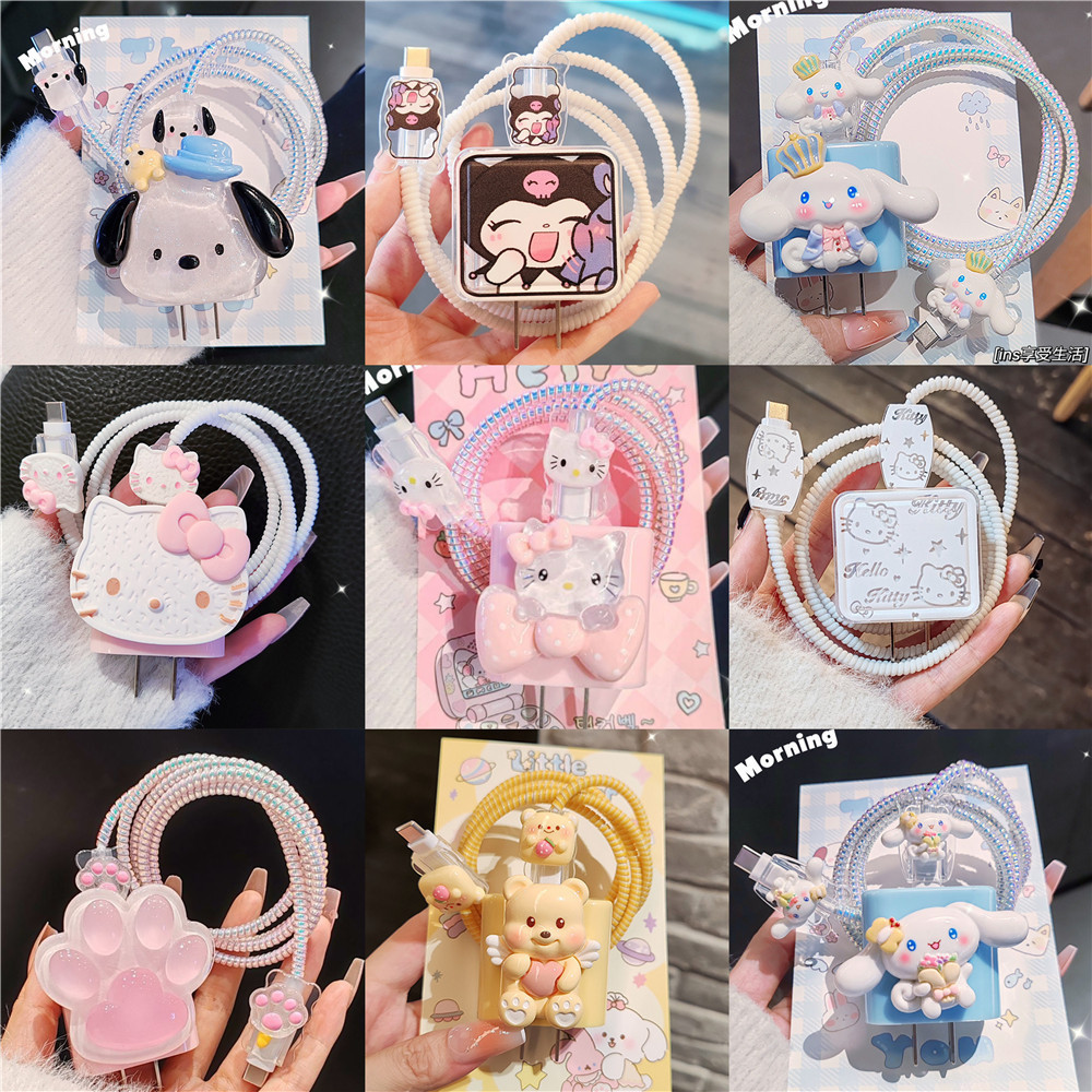 New DIY Hello Kitty Charger Data Cable Case Protector and Winding Kit Compatible for Apple 18W 20W Charger Adapter