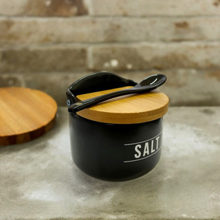 Saleiro Tampa De Bambu Em Porcelana Porta Temperos Condimento Com Colher Decoração Despensa Cozinha em Oferta na Shopee