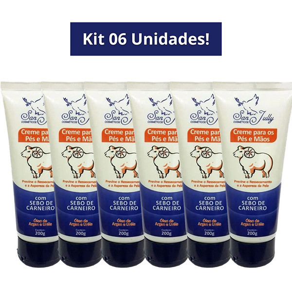 Kit 6 Unidades Creme Pés e Mão Com SEBO DE CARNEIRO BISNAGA 200g SAN JULLY em Oferta na Shopee