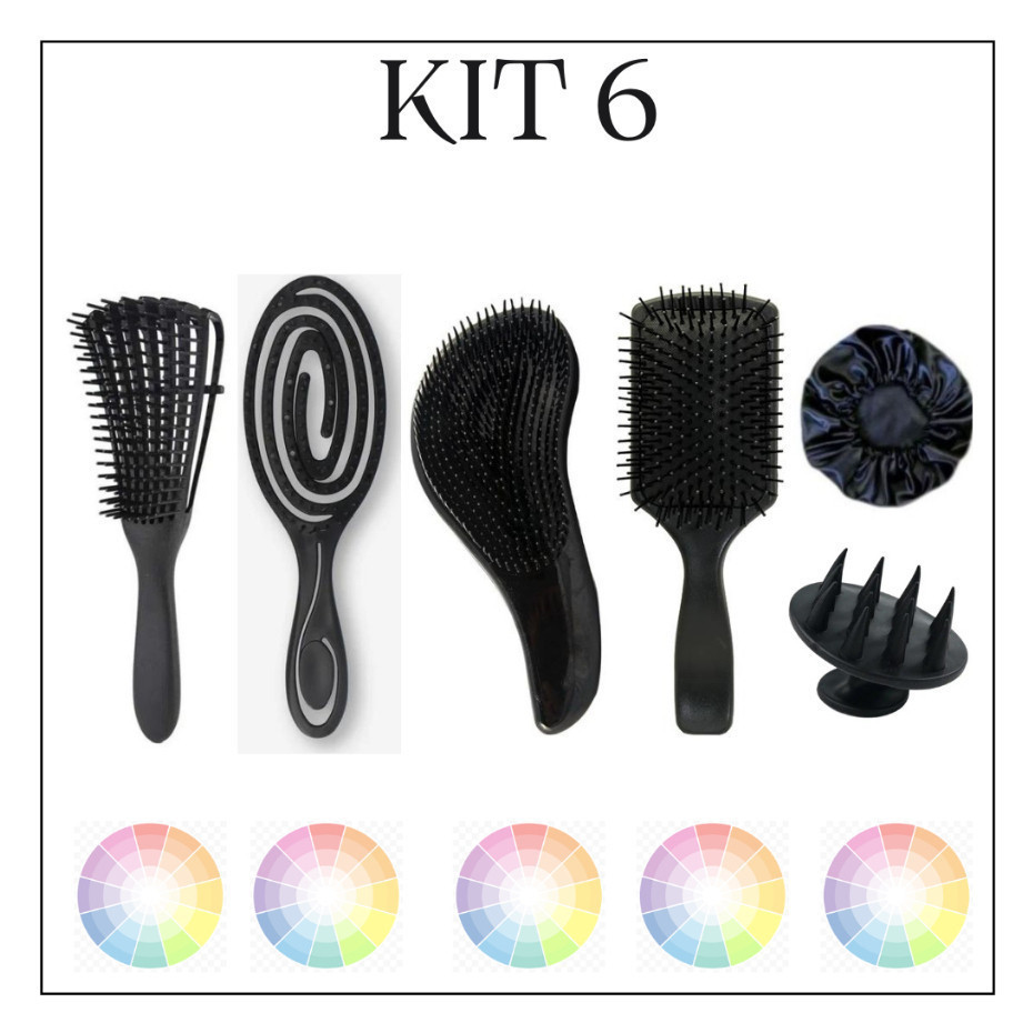 Kit Com Escova Polvo, Escova Flexível, Escova Magica, Escova Raquete, Massageadora e Touca de Cetim IMPERIO