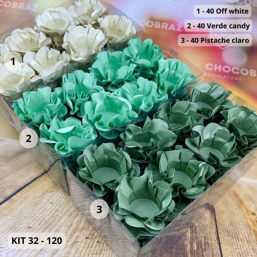 KIT 120 Forminhas Para Doces Finos OFFWHITE+VERDECADY+PISTACHE CL em Oferta na Shopee