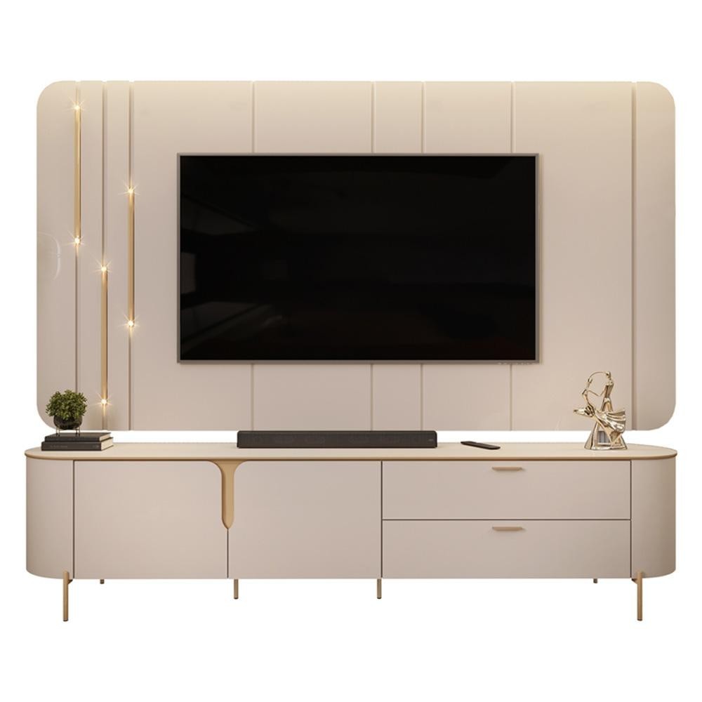 Detalhes do Painel com Bancada 241cm Avatar com LED e Detalhes Dourados para TV Até 75 Off White G18 - Gran Belo